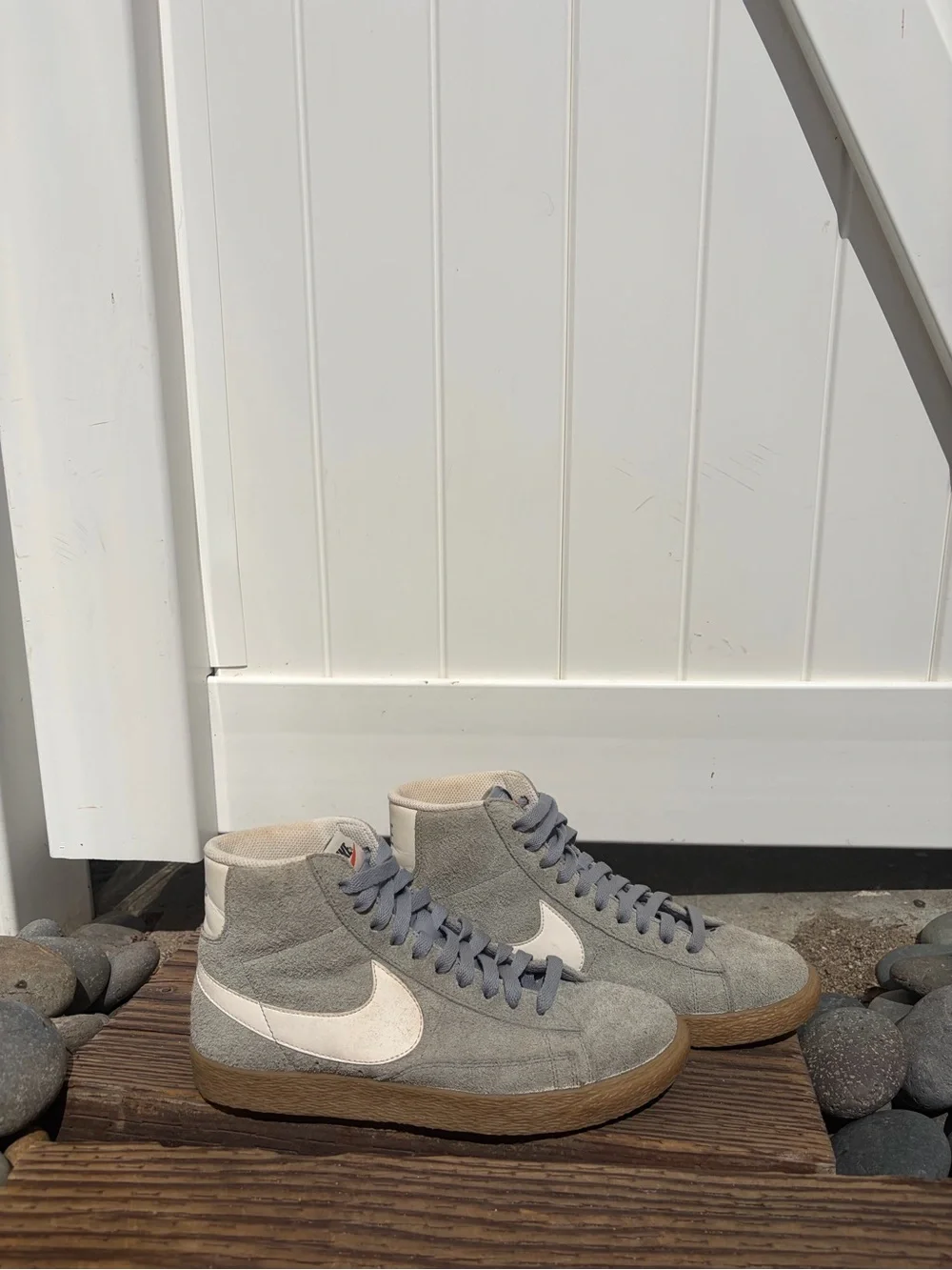 Nike Classic High-Top Suede Sneakers in Light Gray and White